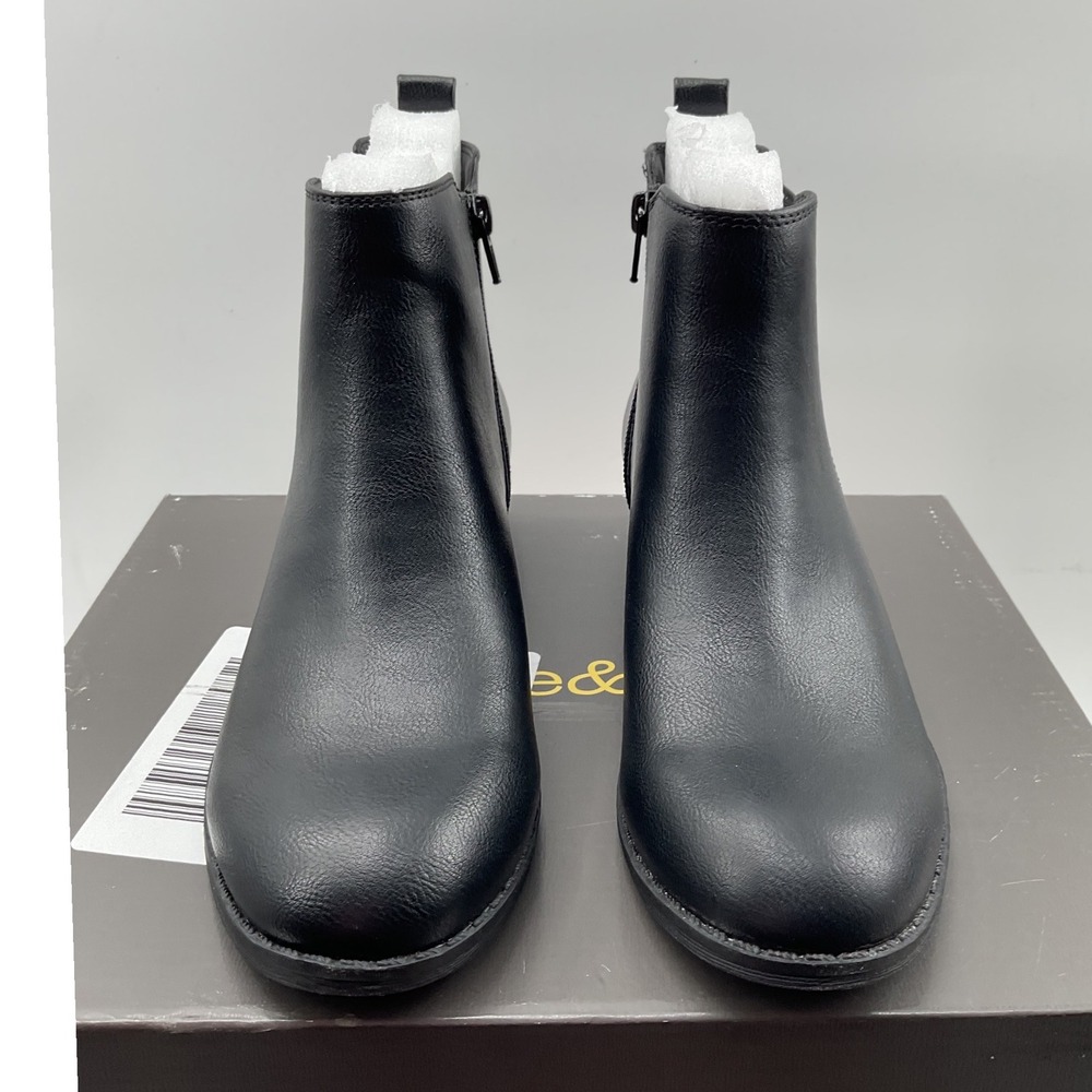 Style & Co Charlyy Black Ankle Boots Vegan Leather Low Block Heel Size 6M F44269